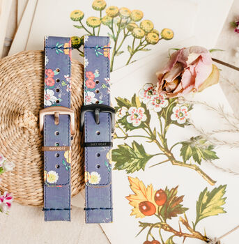 'Blue Flower' Leather Smartwatch Strap; Handmade Band, 5 of 8