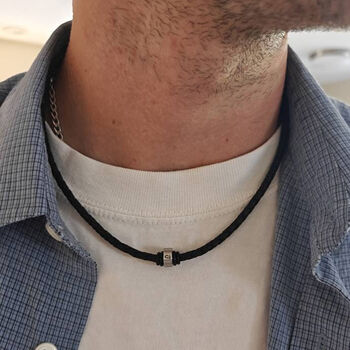 Personalised Mens Leather Necklace With Engraved Name Rings, 2 of 6