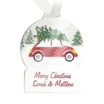Personalised Driving Home For Christmas Acrylic Snow Globe Hanging Decoration Gift Boxed, 5 of 5