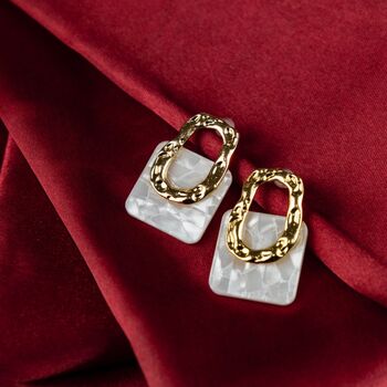 Gold Acrylic Resin Geometric Hollow Foil Stud Drop Earring, 9 of 9