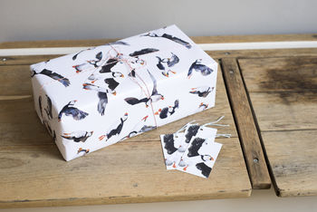 'Puffin Parade' Pack Of Luxury, Recycled Wrapping Paper, 2 of 4