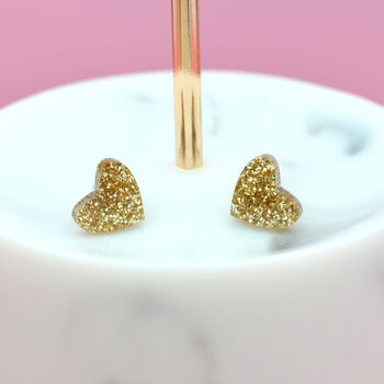Mini Laser Cut Glitter Love Heart Earrings Studs, 4 of 12
