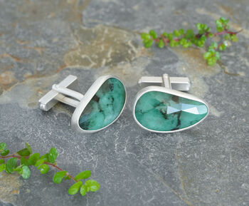 15ct Emerald Cufflinks In Sterling Silver, 3 of 3