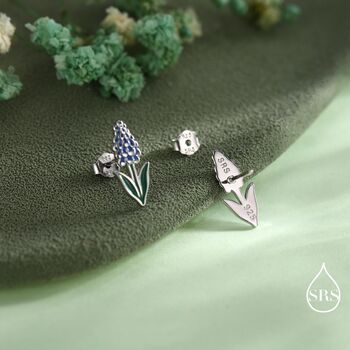 Grape Hyacinth Sterling Silver Stud Earrings, 2 of 11