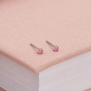 3mm Sterling Silver Tourmaline Pink Crystal Stud Earrings, 5 of 5
