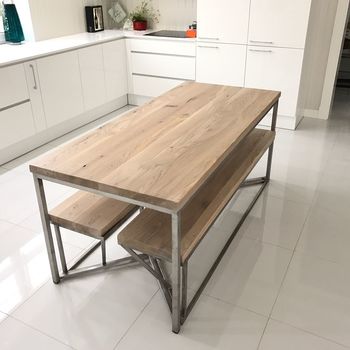 Tower Oak Stainless Steel Legs Dining Table, 3 of 6