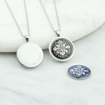 Personalised 1954 70th Enamelled Sixpence Necklace, 4 of 7