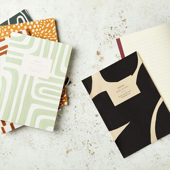 A5 Ruled Notebook In Abstract Mustard Pattern, 2 of 2