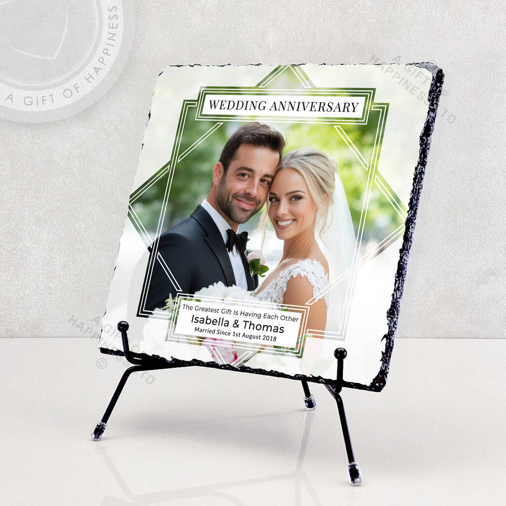 Wedding Anniversary Personalised Rock Photo Slate, 1 of 6