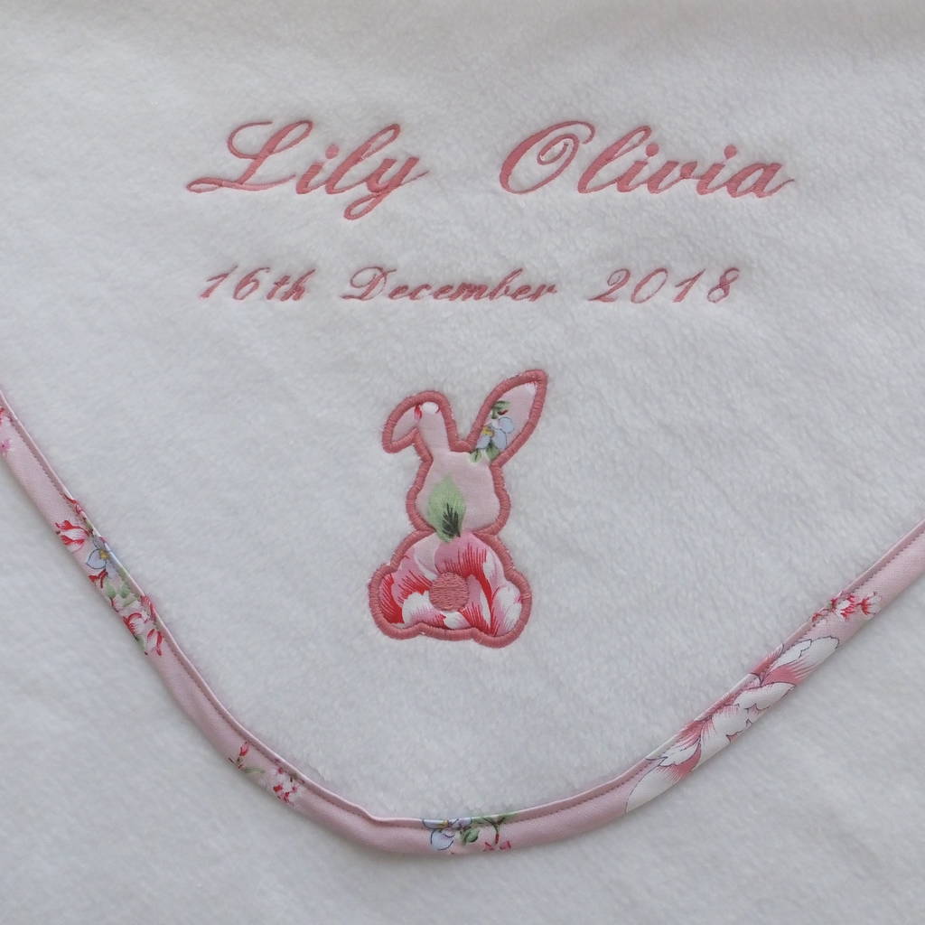 Personalised Baby Blanket With Applique Bunny Motif By Broderie Blanc
