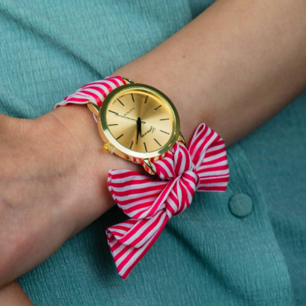 Pink Stripe Cloth Summer Wristwatch For Women, 1 of 9