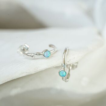 Blue Opal Silver Huggie Hoop Earrings, 5 of 7