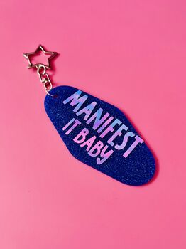 The 'Manifest It Baby' Sparkly Motel Keyring / Positive Vibes Gift / Manifestation Accessories / Cute Motivational Keyring, 3 of 7