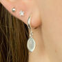 Sterling Silver Huggie Hoop Earrings With Seafoam Chalcedony Charms, thumbnail 2 of 10