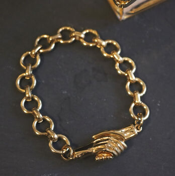 18k Gold Plated Handshake Bracelet With Magnetic Clasp, 5 of 7
