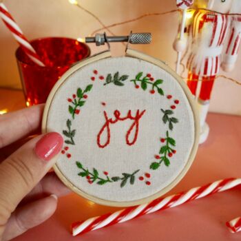 Mini Christmas Embroidery Kit Joy Wreath, 7 of 10