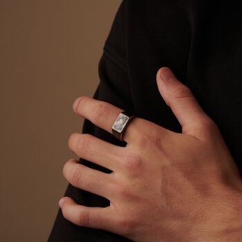 Personalise Rectangle Signet Ring, Black, Grey, 4 of 9