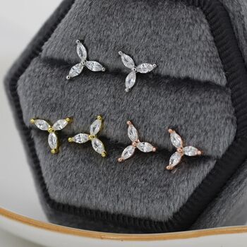 Marquise Cz Stud Earrings In Sterling Silver, 7 of 12