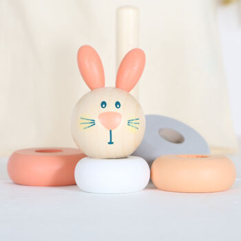 Wooden Bunny Stacking Toy With Personalised Bag, 3 of 4