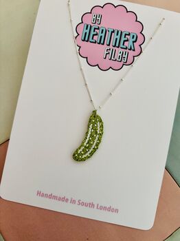 Pickle Charm Necklace / Pickle Girl Aesthetic Jewellery Sparkly Green Resin Snack / Green Glitter Pickle Pendant / Gift For Pickle Lovers, 3 of 5