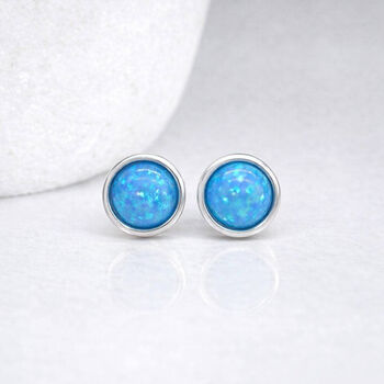 Sterling Silver Blue Opal Stud Earrings – 6mm, 4 of 10