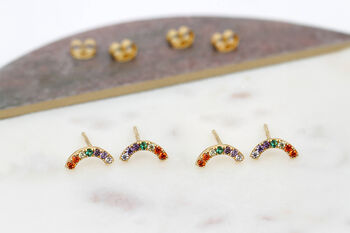 18ct Gold Plated Rainbow Stud Earrings, 2 of 6