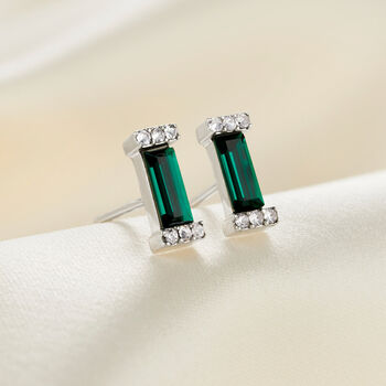 Birthstone Baguette Stud Earrings In Sterling Silver, 7 of 12