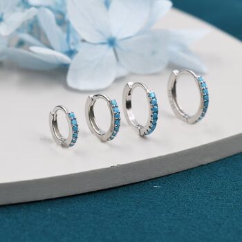 Turquoise Huggie Hoop Earrings In Sterling Silver, 4 of 11