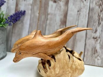 Hand Carved Wooden Dolphin Family Sculpture Ornament, 10 of 10