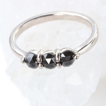 Black Diamond Trilogy Ring In 18ct White Gold, 6 of 9