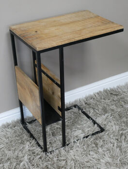 Teak And Metal Side Drinks Table With Magazine Rack, 3 of 4