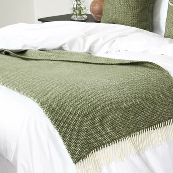 Extra Large Olive Green And Cream Woven Wool Throw, 5 of 6