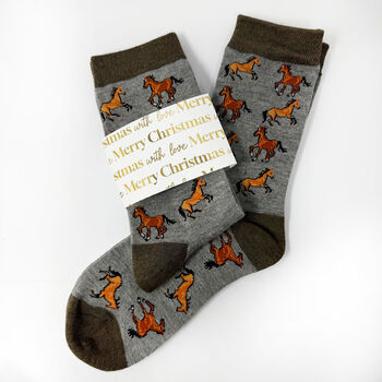 Personalised Christmas Horse Bamboo Socks With Gold Foil Label, 4 of 9