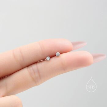 Bezel Cz Crystal Stud Earrings In Sterling Silver, 2 of 12