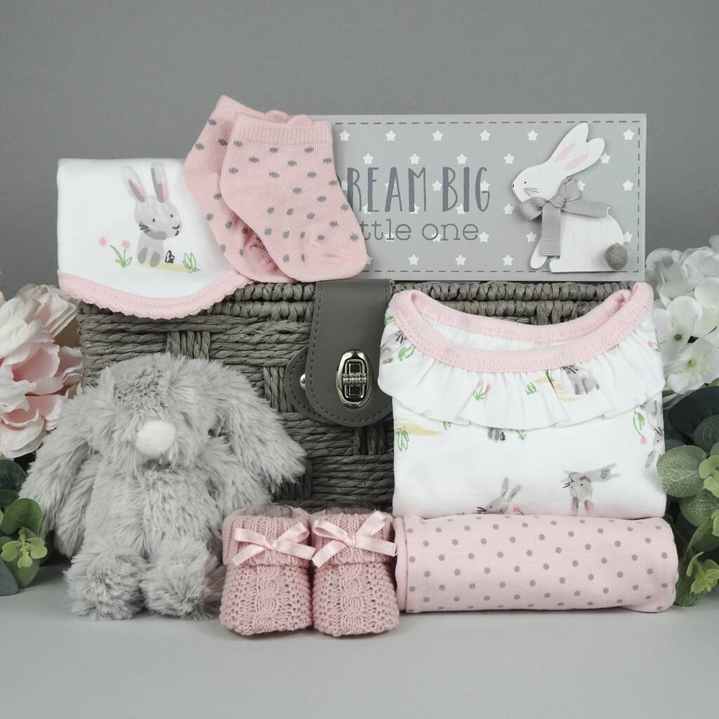 Bobtail Bunny Pink New Baby Gift Hamper, 1 of 6