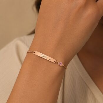 Personalised Curve Bar Birthstone Bracelet Engrave Name Symbols, 7 of 12