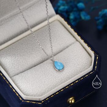 Sterling Silver Genuine Tiny Blue Turquoise Pear Necklace, 2 of 11