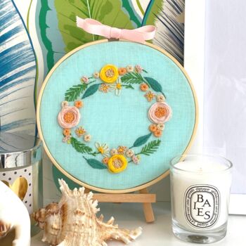 Turquoise Floral Wreath Embroidery Kit, 2 of 11