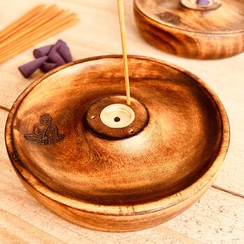 Handmade Mango Wood Incense Stick And Cone Holder Buddha, 4 of 5