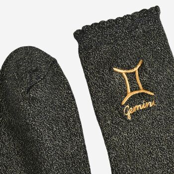 Women's Glitter Socks Black Gold Zodiac Gemini, 4 of 5