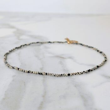 Dalmatian Jasper Skinny Gemstone Beaded Necklace, 3 of 9