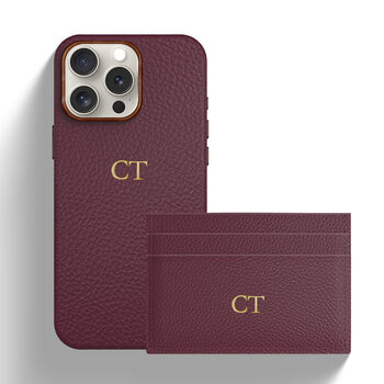 Personalised Gift Set | Genuine Leather iPhone Case And Card Holder | Brown And Burgundy, 2 of 4
