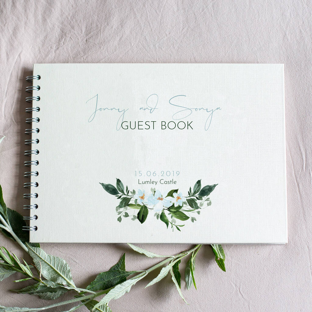 Personalised Blue Floral Wedding Guest Book, 1 of 6