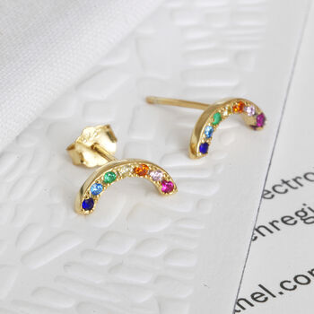 Rainbow Shaped Multicoloured Crystal Stud Earrings, 3 of 6