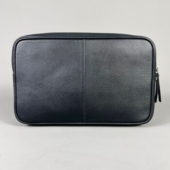 Black Leather Top Zip Wash Bag, 3 of 8
