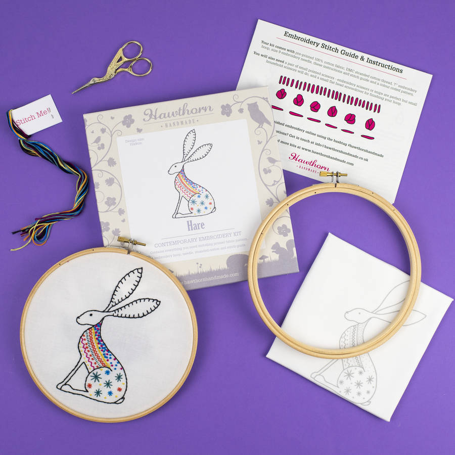 hare contemporary embroidery craft kit by hawthorn handmade ...