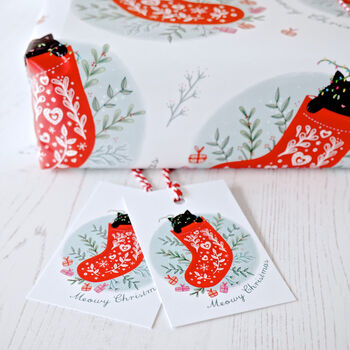 Meowy Christmas Cat Wrapping Paper Set, 4 of 5