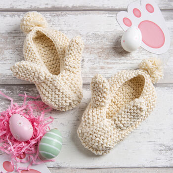 Bunny Ear Baby Slippers And Hat Knitting Kit Easter, 6 of 9