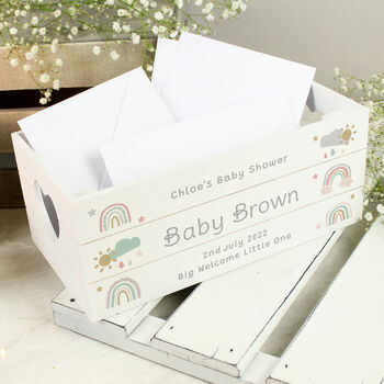 Personalised Baby Rainbow White Wooden Keepsake Box, 3 of 4