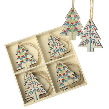 Handcrafted Colourful Wooden Christmas Ornaments Set, 2 of 5